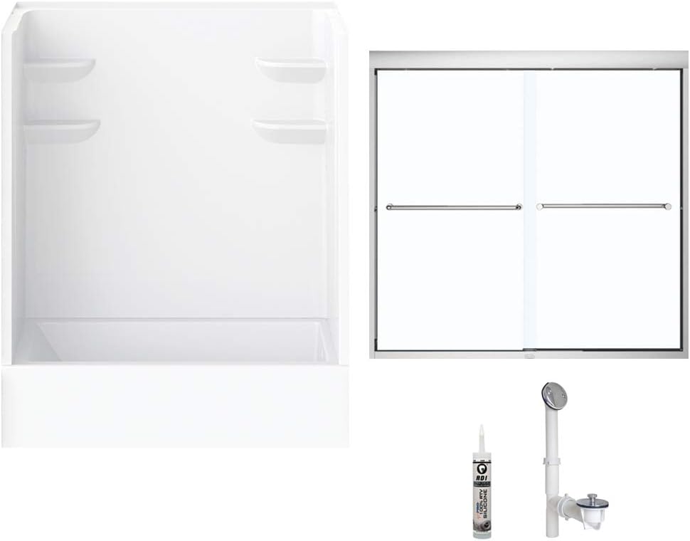 A2 6032CTSMM2R-134561-WC Bath/Shower Kit with Door, 60-in L x 32-in W x 82-in H, White/Chrome
