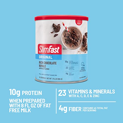 SlimFast Meal Replacement Powder, Original Rich Chocolate Royale, Weight Loss Shake Mix, 10g of Protein, 52 Servings (Packaging May Vary)