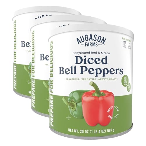 Augason Farms Dehydrated Diced Bell Peppers Can | Emergency Food Supply, 113 Servings, 25 Year Shelf Life, Red and Green Peppers, Dehydrated Meals