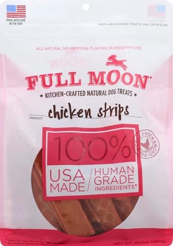 Full Moon Chicken Strips Healthy All Natural Dog Treats Human Grade Made in USA Grain Free, 1.5 Pound (Pack of 1) | Human Grade, No corn, No wheat, No soy, Glycerin Free, Made in the USA