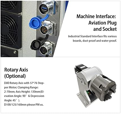 US Stock 60W JPT MOPA M7 Fiber Laser Marking Machine Fiber Laser Engraver Laser Marker 175×175mm with 80mm Rotary Axis Compatible with Lightburn