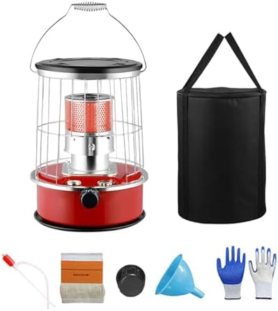 Kerosene Heater - 9000 BTU Non Electric Heater, Large Capacity with Tipping Protection, 20H Runtime Heating for Indoor Outdoor Garage Camping Emergency Heat Cooking, Red