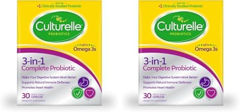 Culturelle 3-in-1 Complete Probiotic + Omega 3's Once Daily, 30 Count | 10B Live Cultures of Lactobacillus rhamnosus GG, Omega -3 Fish Oil, Immune & Heart Health Support*, Once Daily, Non-GMO