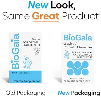BioGaia Gastrus L reuteri Probiotic | 35 Years of Clinical Gut Research | L reuteri 6475 + 17938 Probiotics | Ease Gut Discomfort, Gas & Bloating | Promotes a Healthy Gut & Microbiome | 30 Chewables