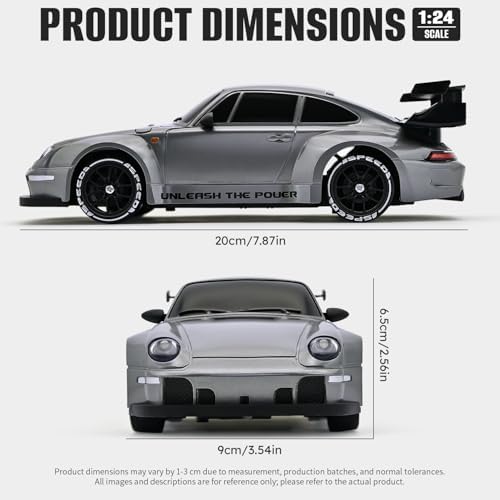 RC Drift Car,1:24 Scale Remote Control Car, 2.4GHz 20KM/H 4WD High Speed RC Cars for Kids with LED Light, Two Batteries,Drifting Tires,Racing Vehicle Toy for Adults Boys Girls Gray