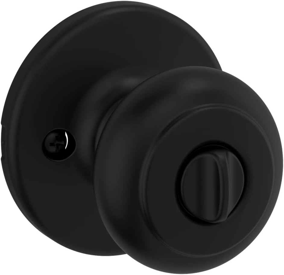 Kwikset Cove Interior Privacy Door Knob with Lock, Door Handle For Bathroom and Bedroom, Satin Nickel Keyless Turn Lock Doorknob, with Microban Protection