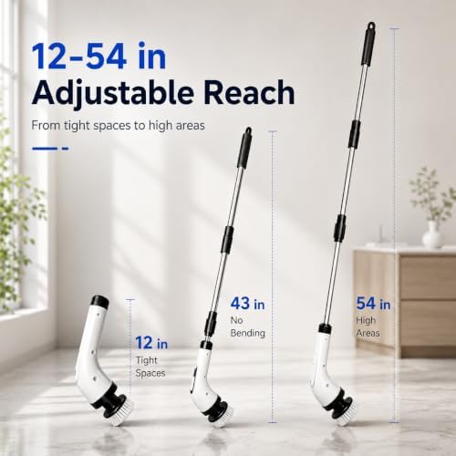 Highyes Electric Spin Scrubber for Bathroom | IPX7 Waterproof Shower Scrubber with Extendable Long Handle，Bathroom Cleaning Scrubber with 7