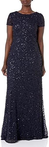 Adrianna Papell Womens Short-Sleeve All Over Sequin Gown