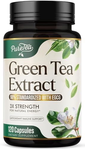 Green Tea Extract 1000mg Per Serving - 98% Polyphenols & 45% EGCG Capsules, Heart Support with Antioxidants - 3X Absorption Green Tea Pills Supplement, Natural Energy, Gentle Caffeine - 240 Capsules