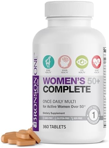 Bronson ONE Daily Women 50+ Complete Multivitamin Multimineral, 180 Tablets | Once-Daily, Targeted Nutrition For Active Women Over 50, Non-GMO, Gluten-Free, Soy-Free