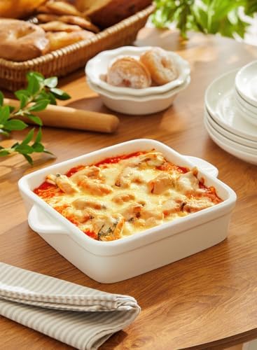 Sweese 8x8 inch Square Porcelain Baking Dish with Double Handles - Non-Stick Oven Casserole Pan for Brownie, Lasagna