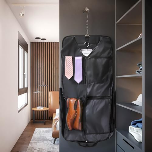 Premium Suit Garment Bag Carry On - Hangs 4 Suits - Travel & Business with Shoulder Strap and Laptop Compartment