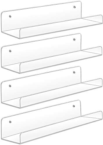 Sooyee Acrylic Shelves, 2 Pack 15 Inch Floating Wall Shelves, Funko Pop Display Shelf, Invisible Kids Book Shelf, Picture Ledge Shelf Decor