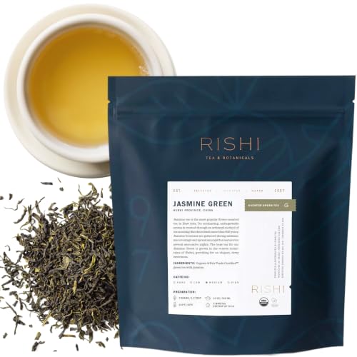 Rishi Tea Jasmine Organic Chinese Green Sachet Tea Bags, Caffeinated, 15ct | Floral Aroma and Taste, Jasmine Flower, Calm, Sustainable, 15 Servings