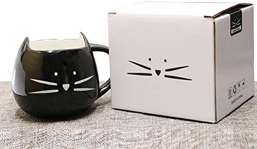 Koolkatkoo Cute Ceramic Cat Coffee Mug 12 oz Cat Lovers Kitty Tea Mugs Gifts for Women Girls Black