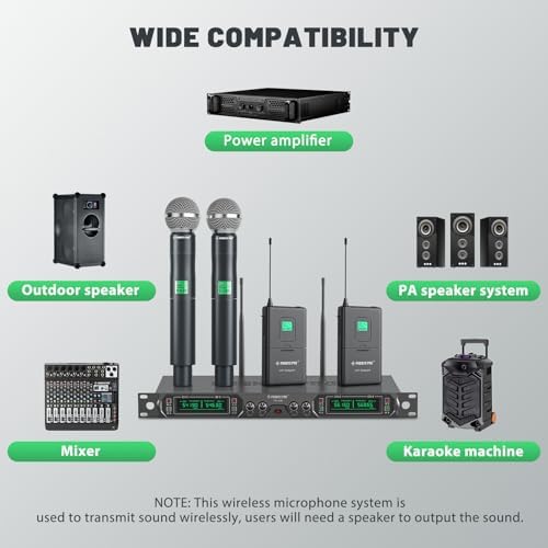 Phenyx Pro 4-Ch UHF Fixed Frequency Wireless Microphone PTU-5000-2H2B | 2 Handheld Mics, 2 Bodypacks, Headset/Lapel Mics, Metal Build, 260 ft Range