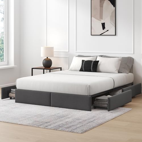 Zinus Maya Platform Bed Frame, Four Underbed Storage Drawers, Full | Secure Locking Drawers, Modern Upholstered Look, Minimalist Design, Straightforward Assembly, No Box Spring Needed