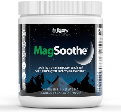 Jigsaw Health MagSoothe | Fast-Acting, Calming Magnesium Glycinate Powder Supplement | Raspberry Lemonade Flavor | 60 Servings (Jar)