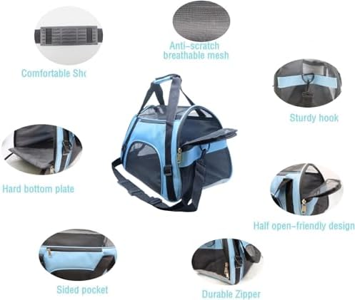 ZaneSun Cat Carrier,Soft-Sided Pet Travel Carrier for Cats,Dogs Puppy Comfort Portable Foldable Pet Bag Airline Approved (Small Blue)