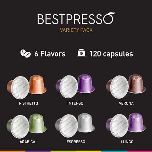 Bestpresso Coffee For Nespresso Original Machine 120 Aluminum Pods Certified Genuine Espresso Variety Pack Pods Compatible with Nespresso Original (Intense Variety Pack)