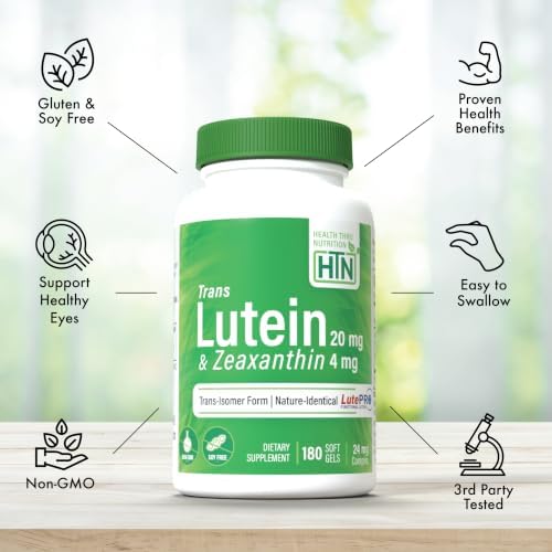 Trans Lutein 20mg Trans Zeaxanthin 4mg, 60 Softgels Health Thru Nutrition | Trans-Isomer Lutein Supplement Marigold Extract in Nature Identical 5:1 Ratio | Supports Healthy Eye, Skin and Brain, Non-GMO