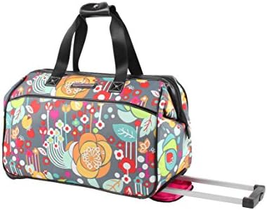 Lily Bloom Pattern 22 Inch Duffel Bag with 2-Rolling Wheels, Weekender Overnight Travel Lightweight Carry-On Suitcase For Women