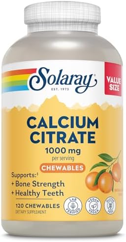 SOLARAY Calcium Citrate 1000 mg, Orange Flavor, 60 Chewables | Bone & Teeth Support - Natural Orange Flavor - 1000 mg Calcium Citrate - 15 Servings - Vegan, Gluten Free, Lab Verified