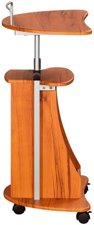 Pemberly Row Sit-to-Stand Rolling Laptop Cart, Adjustable Height 28-46 in, Wood Grain Finish MDF Panels, Open Storage with Accessory Shelf