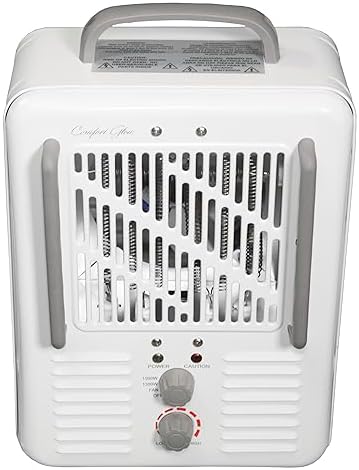 Comfort Glow EUH341 Milkhouse Style Electric Heater 5,200 Btu, White, Length: 7in, Width: 10.25in, Height: 15.5in | Milkhouse Heater, Thermostat, Heat up to 250 sq ft, 2 Heat Setting, AntiFreeze Setting, 1500W, Tip Over & Overheat Shut Off