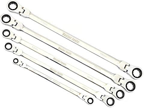 VCT 5pc Flex-Head Double Box End Ratcheting Wrenches CrV XL Design MM 8mm - 19mm