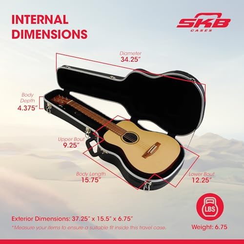 SKB cases Hardshell Guitar Travel Case for Baby Taylor or Martin LX Models, Molded In Bumpers for Protection, Plush Lined Interior and Latches