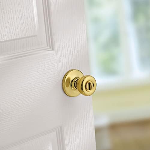 Kwikset Tylo Interior Privacy Door Knob with Lock, Door Handle For Bathroom and Bedroom, Polished Brass Keyless Turn Lock Doorknob, 1 Count (Pack of 1)