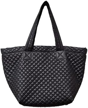 Comfortable Lightweight Large Quilted Zipper Tote with Pouch water repellent Black