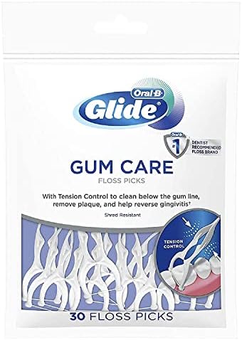 Oral B Glide Gum Care Floss Picks CleanTech Fiber Tension Control Unflavored Dental Picks Recyclable Bag 30 Count