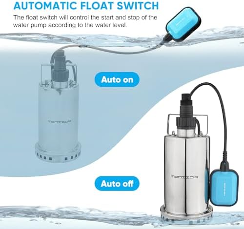 Sump Pump, 1/3 HP 1850GPH Automatic Submersible Utility Water Pump, Portable Electric Low Level Drain Water Removal Pump with Sensor Switch for Swimming Pool Basement Garden Pond Draining