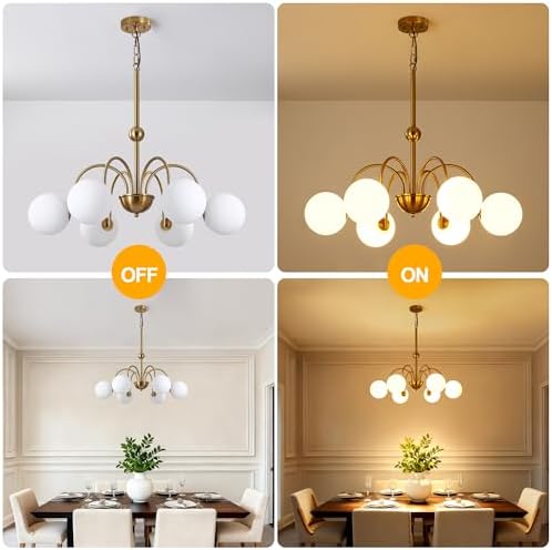 Vintage Brushed Gold Chandeliers for Dining Room Light Fixture, 6-Light Mid Century Milk Glass Globe Chandelier