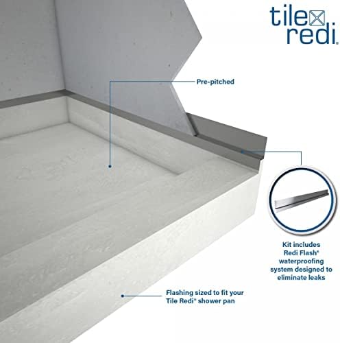 Tile Redi P3648C-RB36-KIT Shower Pan and Bench with Center Drain- Single Curb Shower Base, Bench, 2" PVC Drain, and Plate Included, 60" Width x 36" Depth