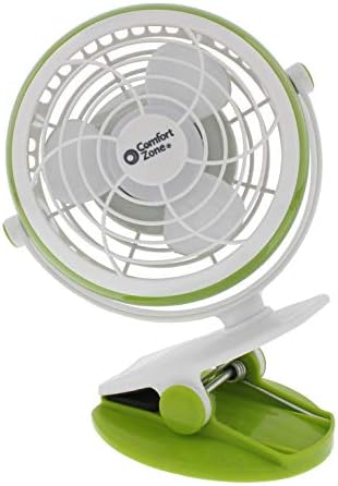 Comfort Zone Dual Base Combo Clip or Desk Fan, USB or Battery Powered, 4 inch, Single Speed Setting, Adjustable Tilt, Lightweight, Ideal for Home