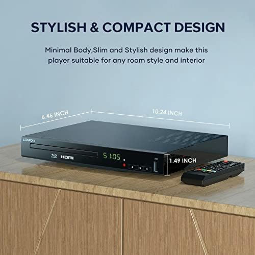 Blu Ray Player for TV, Full HD DVD Player HDMI with Dolby Digital TrueHD/DTS | Region A Blu-ray, Region Free DVD Disc, DVD Upscaling