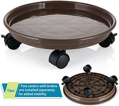 Skelang 13" Plant Caddy, Movable Plant Stand Pot Saucer, Plant Pallet Tray Trolley with Casters, Plant Dolly for Garden Planter, Deck Potted Plant