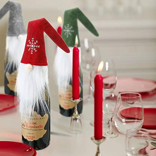 Boao 6 Sets Christmas Gnome Wine Bottle Covers Knit Toppers Party,Style 9