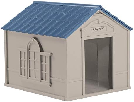 Suncast Outdoor Dog House with Door - Water Resistant and Attractive for Small to Large Sized Dogs - Easy to Assemble - Perfect for Backyards