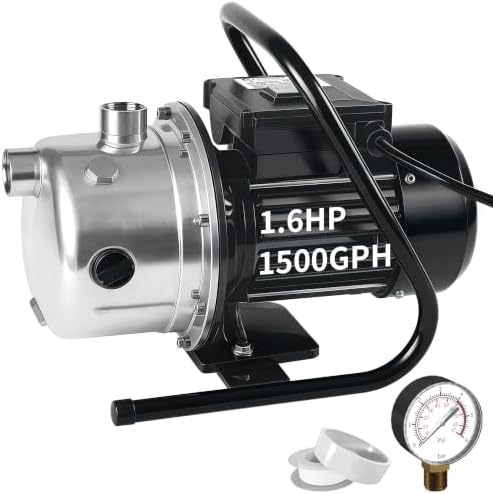 LANCHEZ 1.6 HP Shallow Well Pump, 1500 GPH Stainless Steel Water Transfer Pump, 115V Garden Irrigation Pump