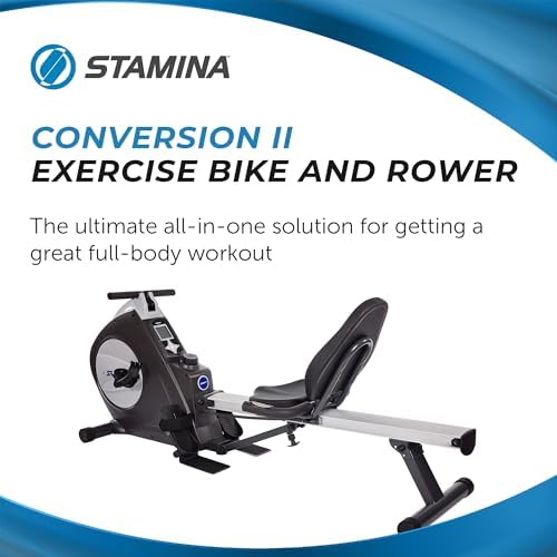 Stamina Conversion II Recumbent Exercise Bike and Rower - Cardio Machine with smart Workout App - Exercise Bike for Home Workout - Up to 250 lbs