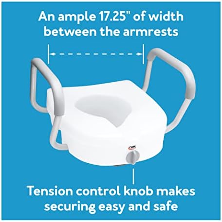 Carex E-Z Lock Toilet Seat and Safety Frame Combo Pack, 5-Inch Height Lift Seat Riser for Elderly and Handicap