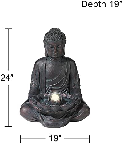 Meditating Buddha 24" High Outdoor Indoor Large Bubbler Fountain with Light | Zen Asian Decor Resin Floor LED Standing Water Feature for Outside Garden Patio Yard Backyard Porch Deck