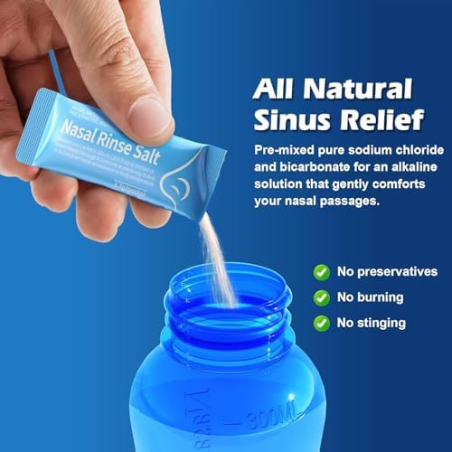 MAOEVER 120 Saline Nasal Packets, Nasal Salt Rinse for Neti Pots & Squeeze Bottles, Individually Wrapped & pH Balanced, Cooling Sinus Relief & Nasal Care(120, Mint Green)