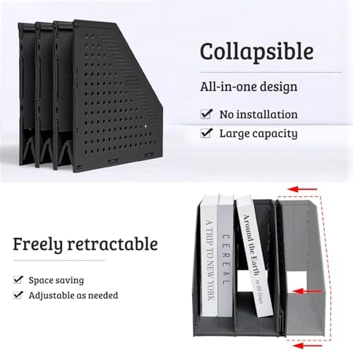 SAYEEC Collapsible Magazine Holder Plastic Desktop 4 Compartment File Rack Magazine Organizer Vertical File Divider Sorter Storage Document