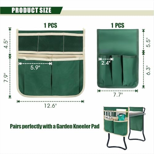 COCO Garden Pouches for Kneeler - 2 Pack Outdoor Gardening Stool Pouch, Workseat Storage Tote Hanging Organizer, Heavy-Duty 600D Oxford Cloth Tool Bag