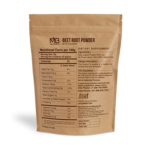 MB Herbals Beetroot Powder 8 oz (1/2 lb) | Non-GMO, Gluten-Free, Fine Beet Root Powder for Smoothies, Shakes & Baking | Vegan-Friendly